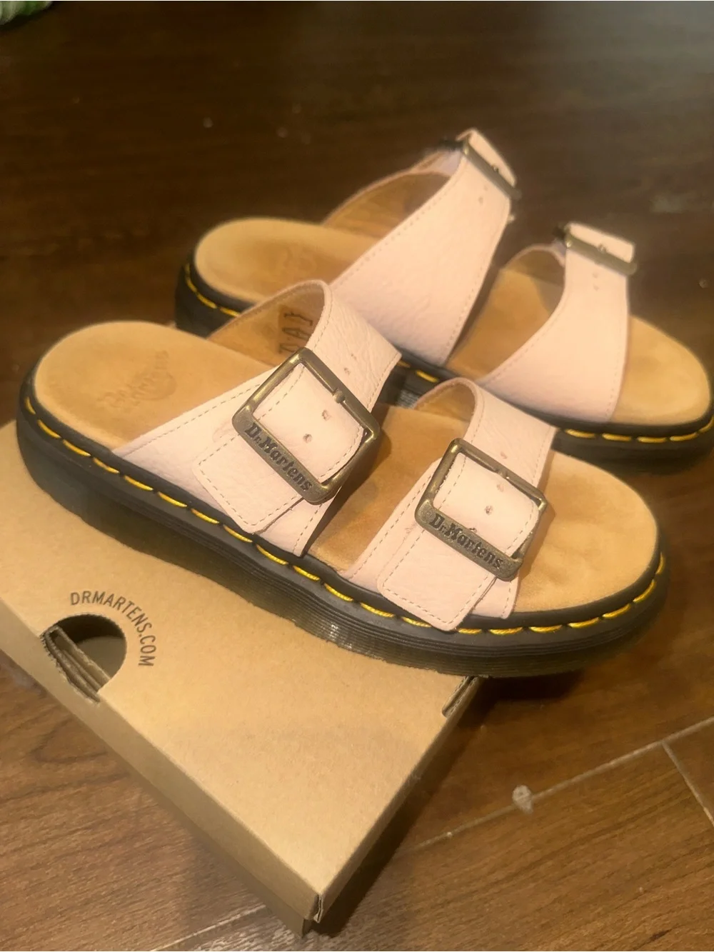 Dr. Martens Josef Powder Pink Dual Buckle Slide Sandals - Picture 1 of 4